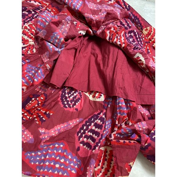 Farm Rio Anthropologie  Puff-Sleeve Smocked Maxi Dress Red Multi Small - Picture 9 of 11